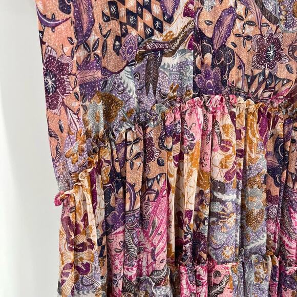 MISA Ilya Tiered Dress Short Flutter Sleeve Chiffon Augusta Batik Size Small NEW - Picture 9 of 13